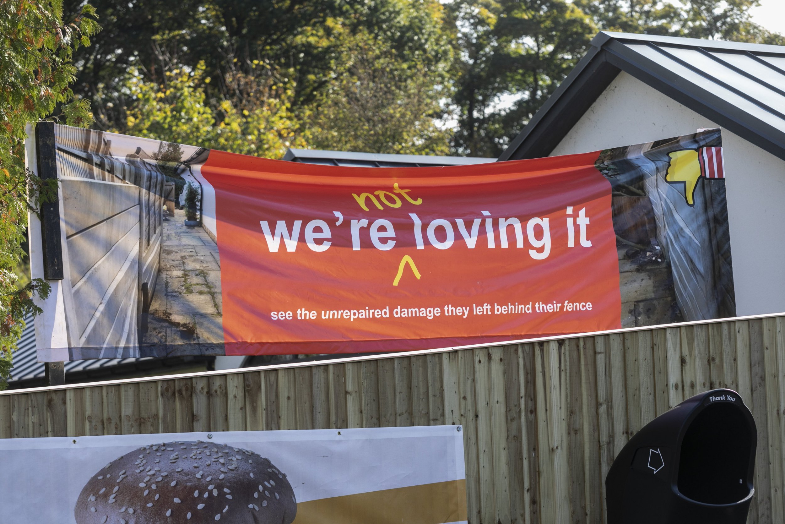 A banner next to a McDonald's restaurant in Ilkley. 